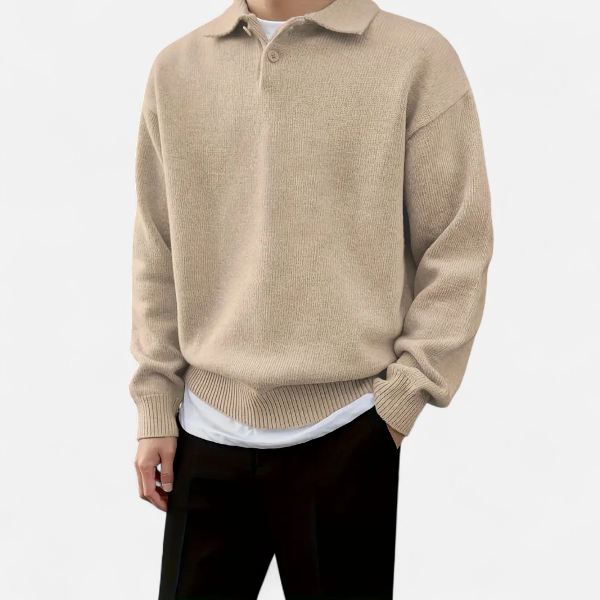 Old Fortune | Męski Sweter Polo – Guziki i Luźna Dzianina