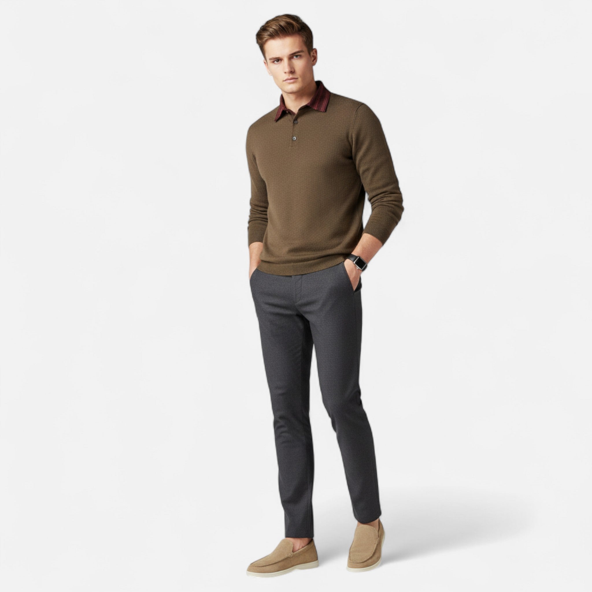 Old Fortune | Męskie Loafersy PU – Beżowo-Brązowa Klasyka Slip-On