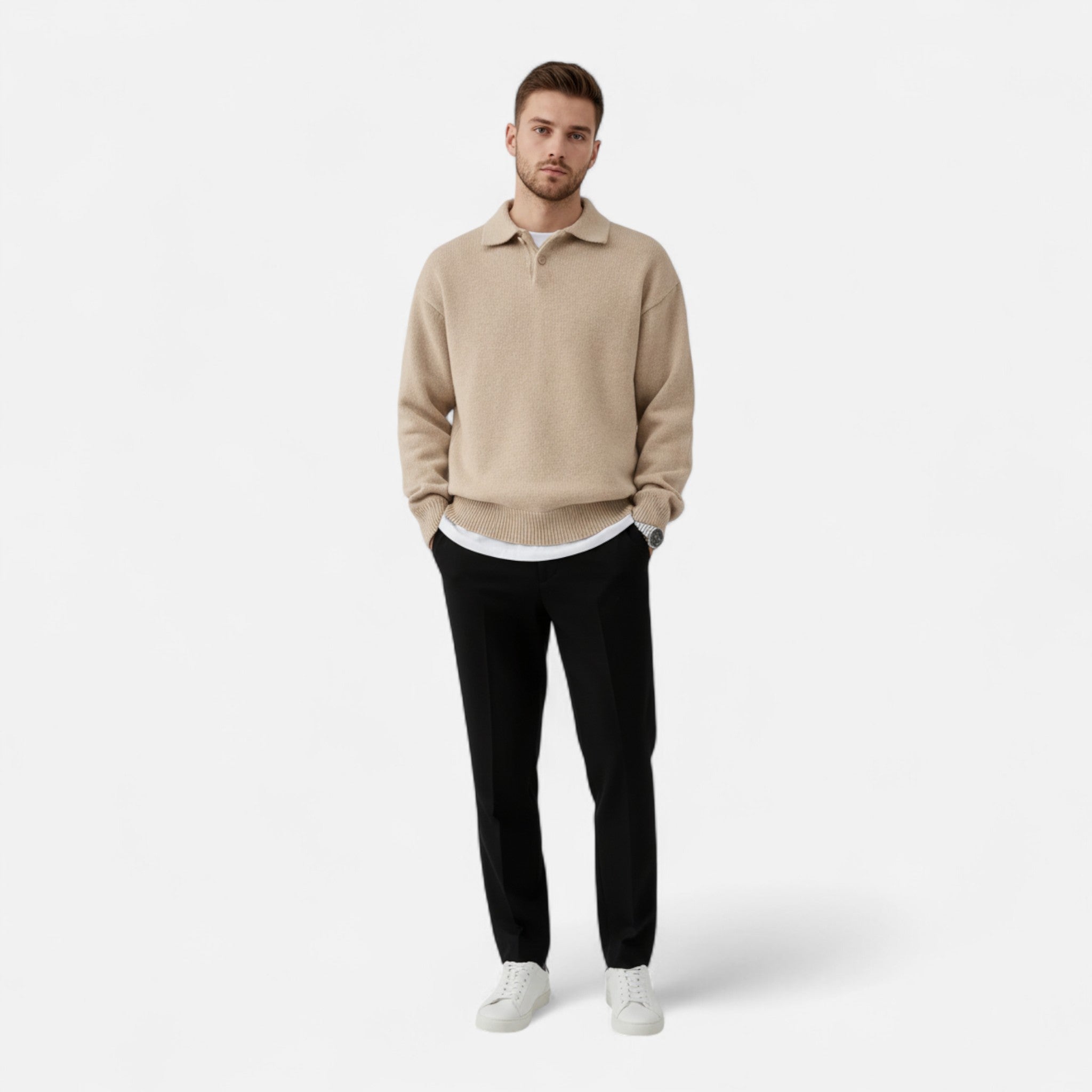 Old Fortune | Męski Sweter Polo – Guziki i Luźna Dzianina