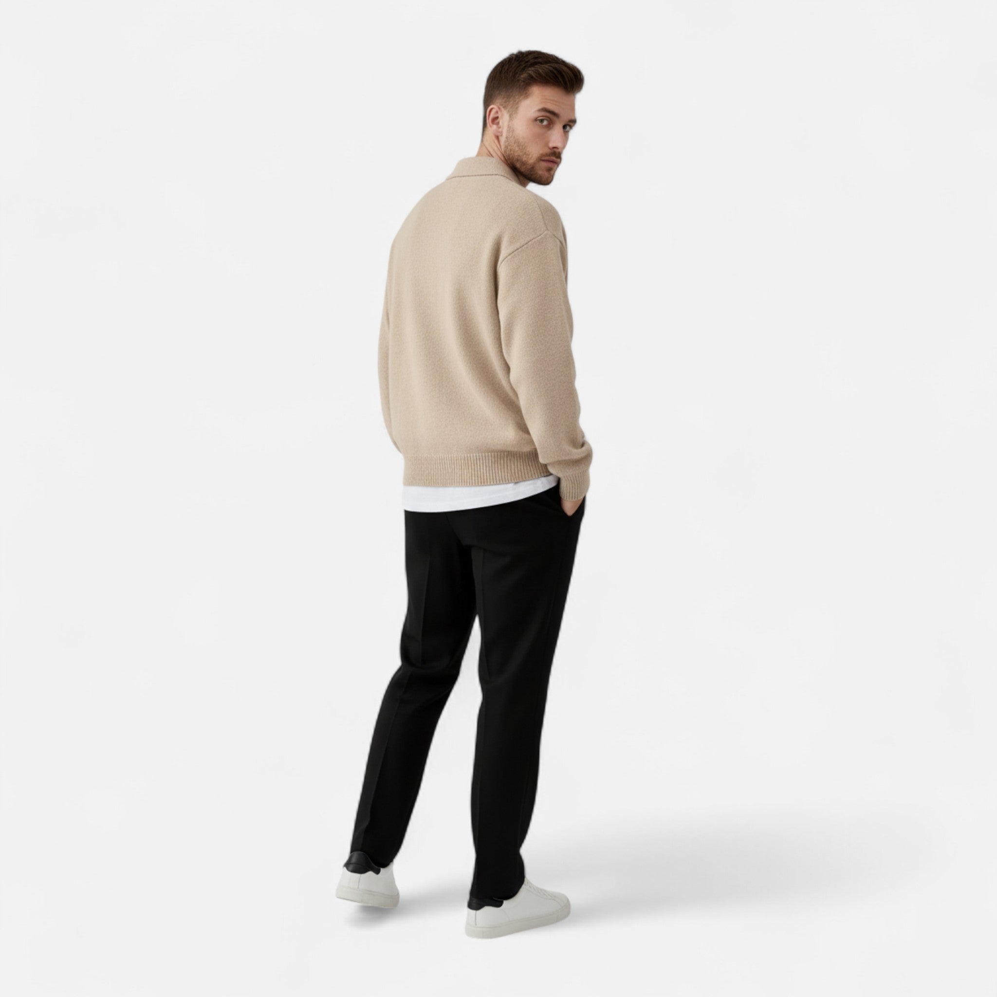 Old Fortune | Męski Sweter Polo – Guziki i Luźna Dzianina