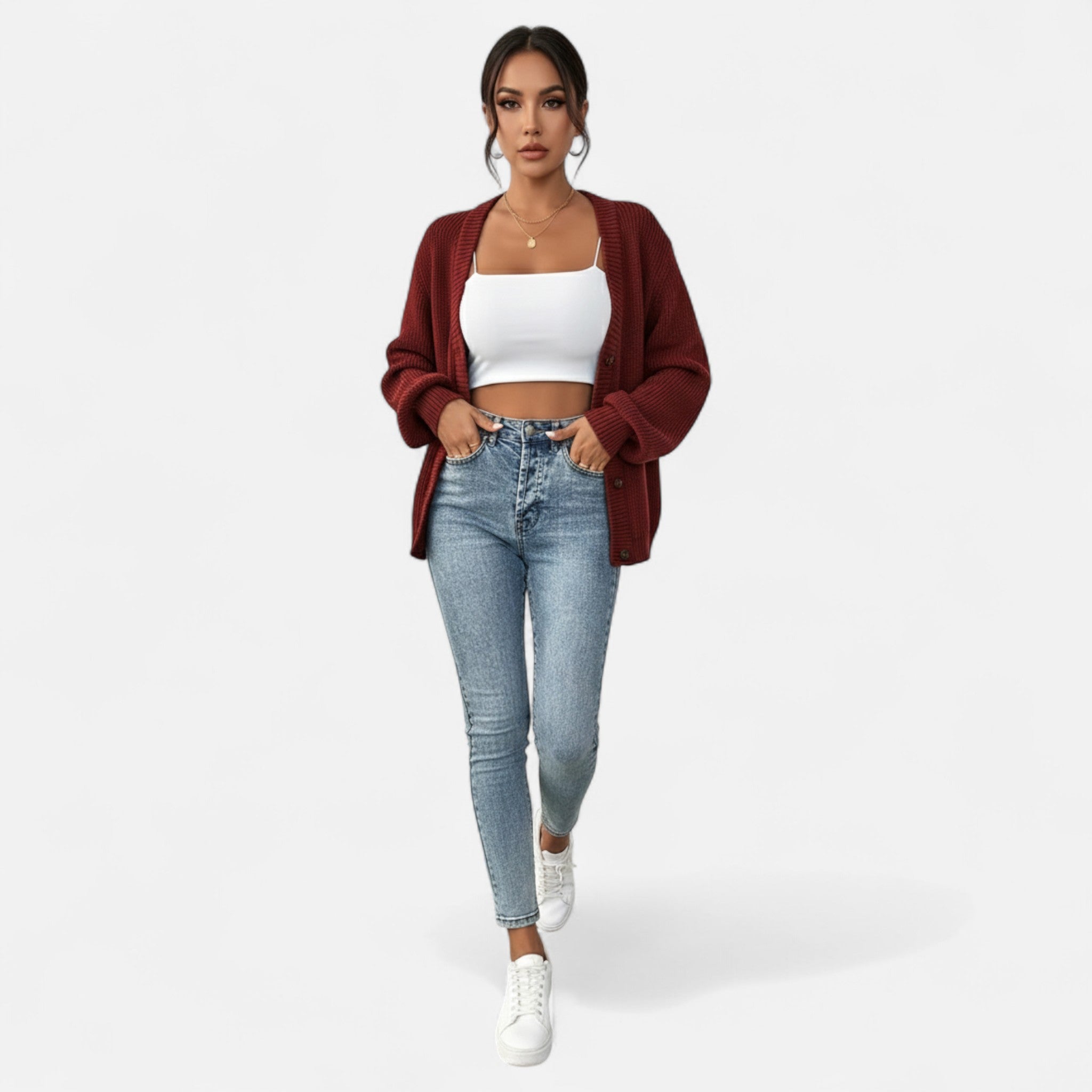 Old Fortune | Dzianinowy damski kardigan z guzikami o klasycznej elegancji