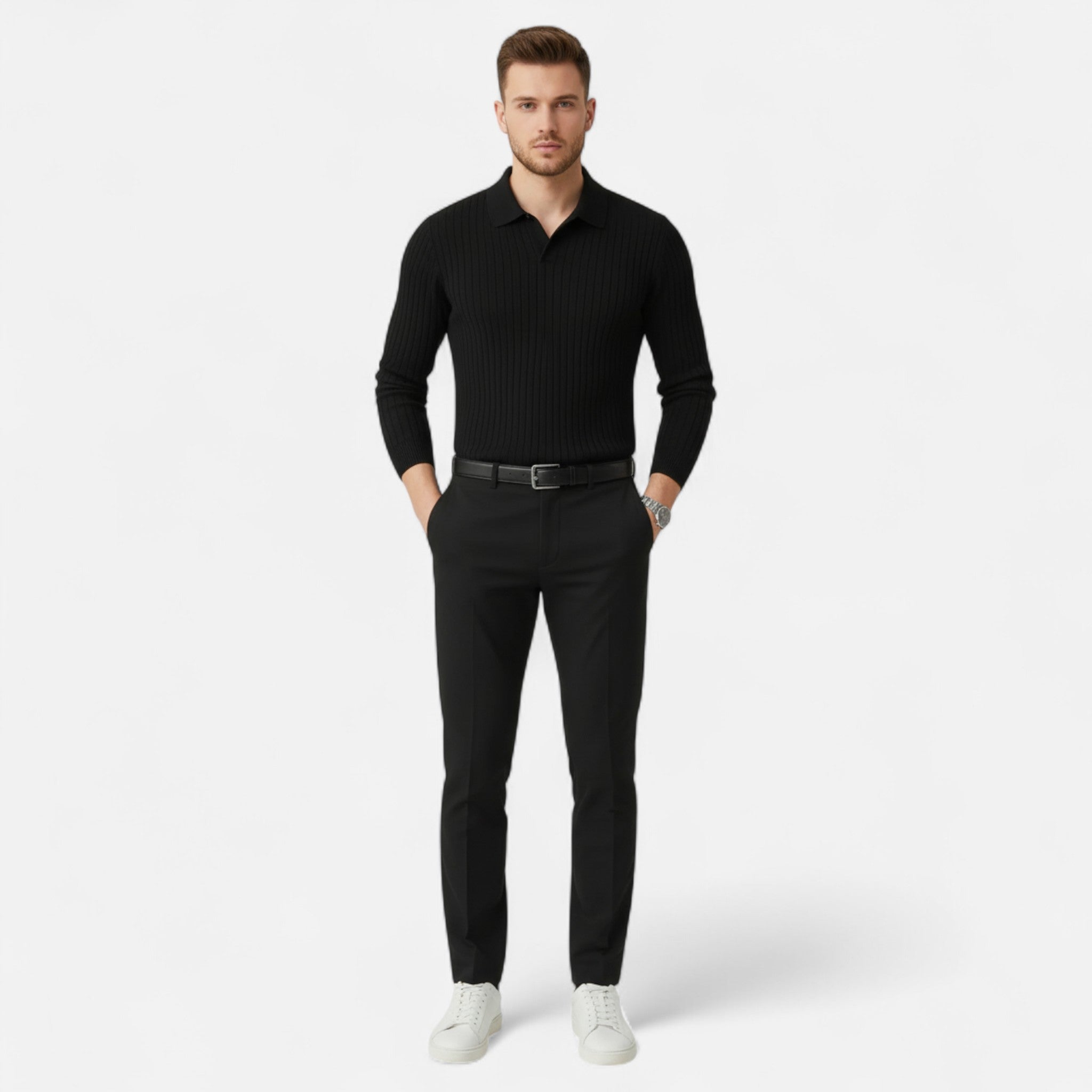 Old Fortune | Męska Koszula Dzianinowa – Pasiasty Slim Fit