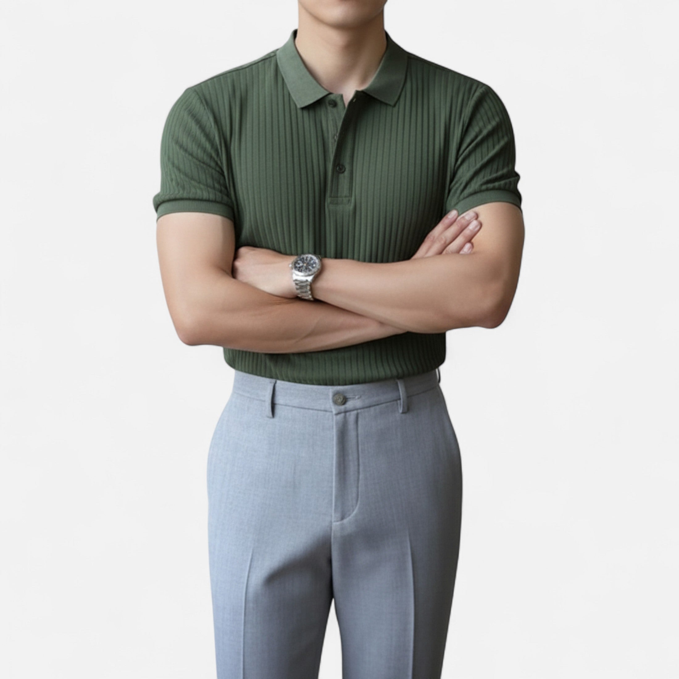 Old Fortune | Męskie Polo Dzianinowe – Pionowe Paski i Kołnierzyk