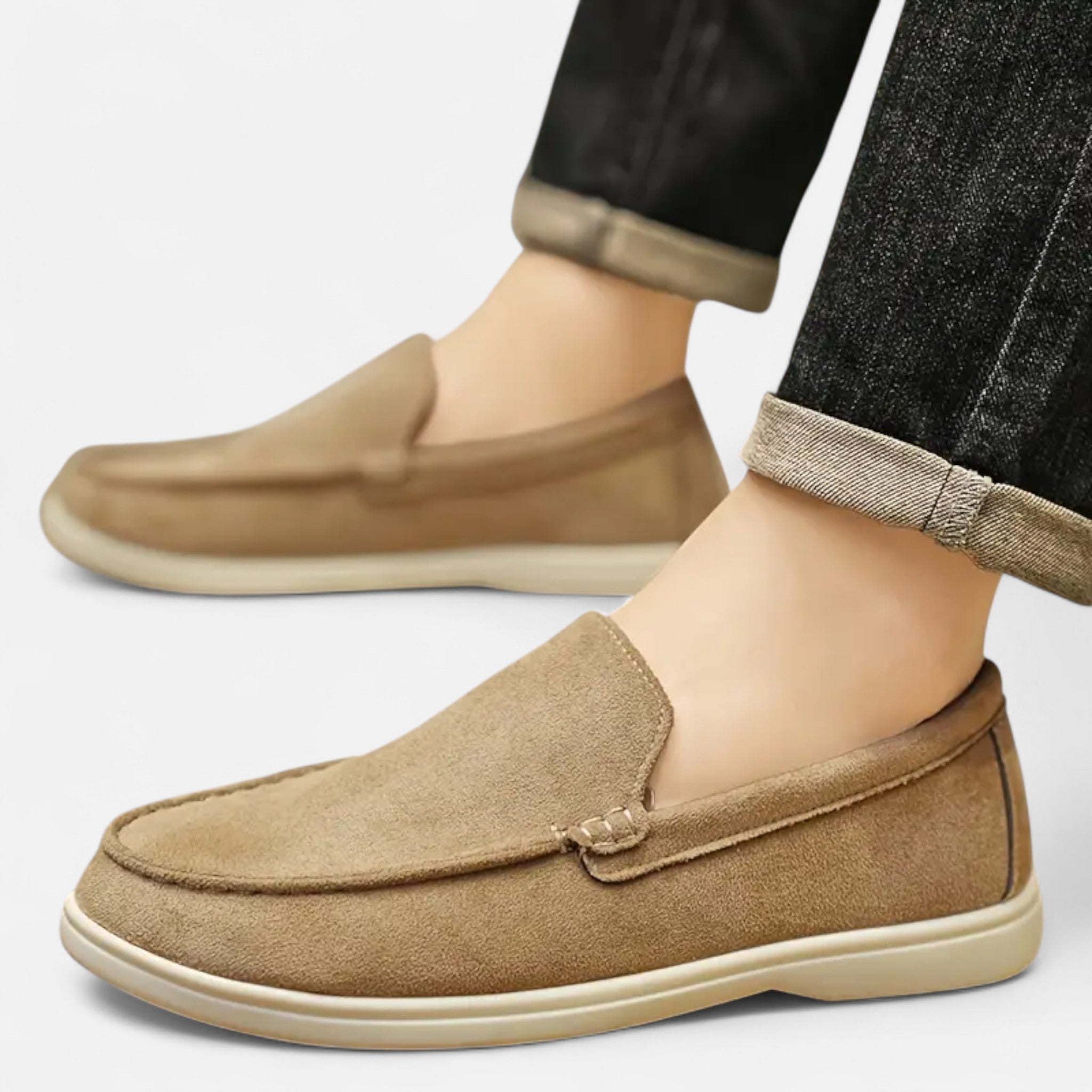 Old Fortune | Męskie Loafersy PU – Beżowo-Brązowa Klasyka Slip-On