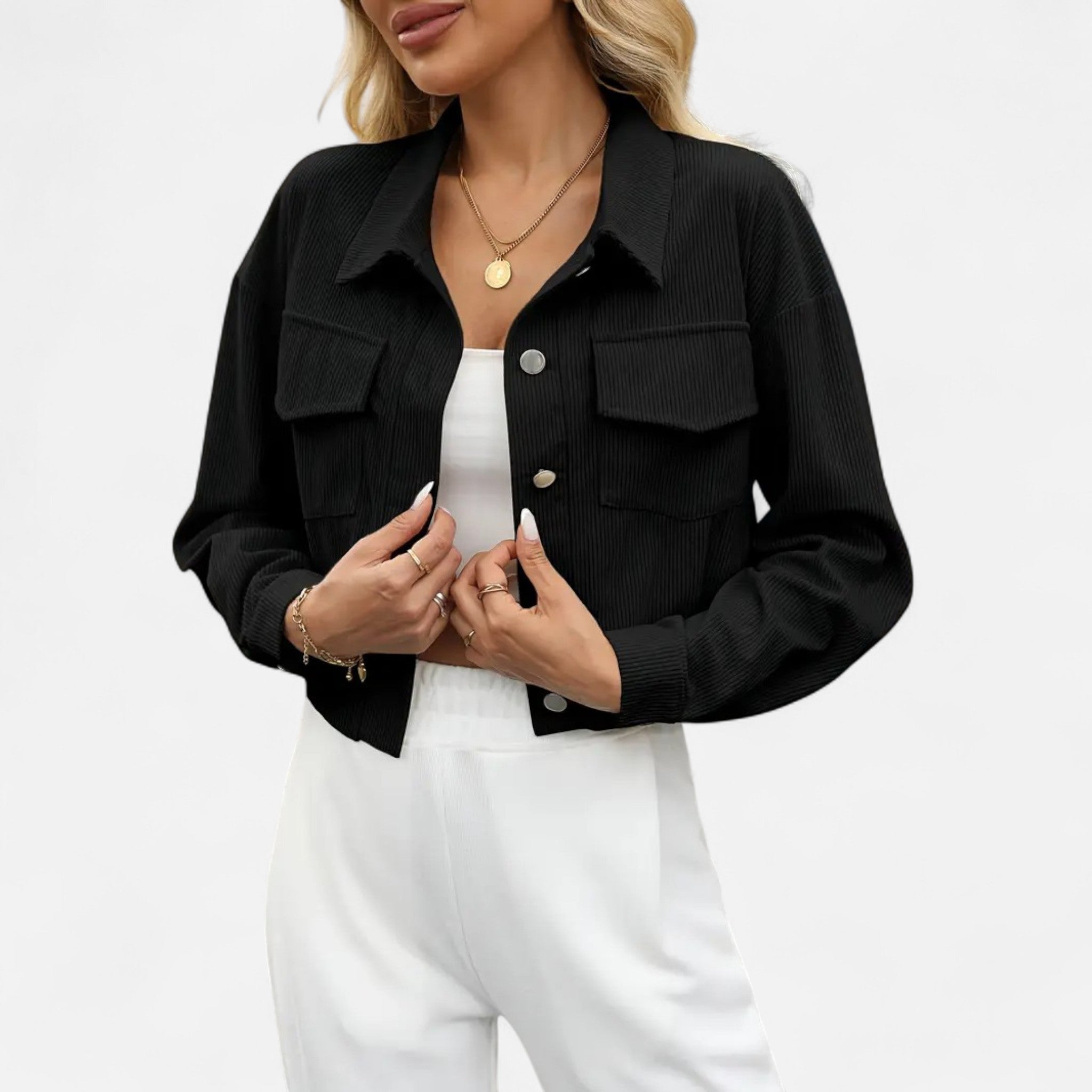 Old Fortune | Damska Krótka Marynarka – Slim Fit z Kołnierzem